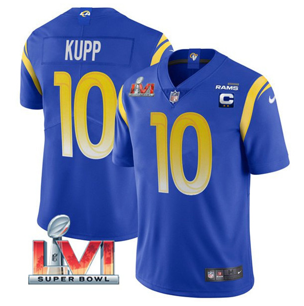 Men's Los Angeles Rams #10 Cooper Kupp 2022 Royal With C Patch Super Bowl LVI Vapor Limited Jersey - Click Image to Close